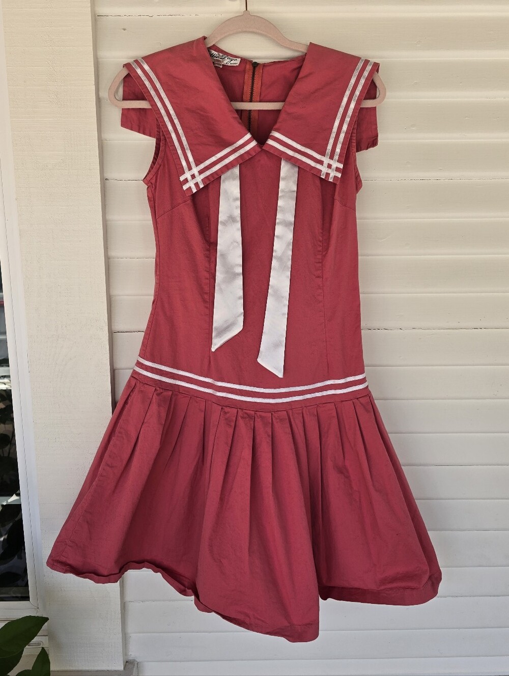 Bettie Page Red Sailor-Inspired Girls' Dress with White Trim
